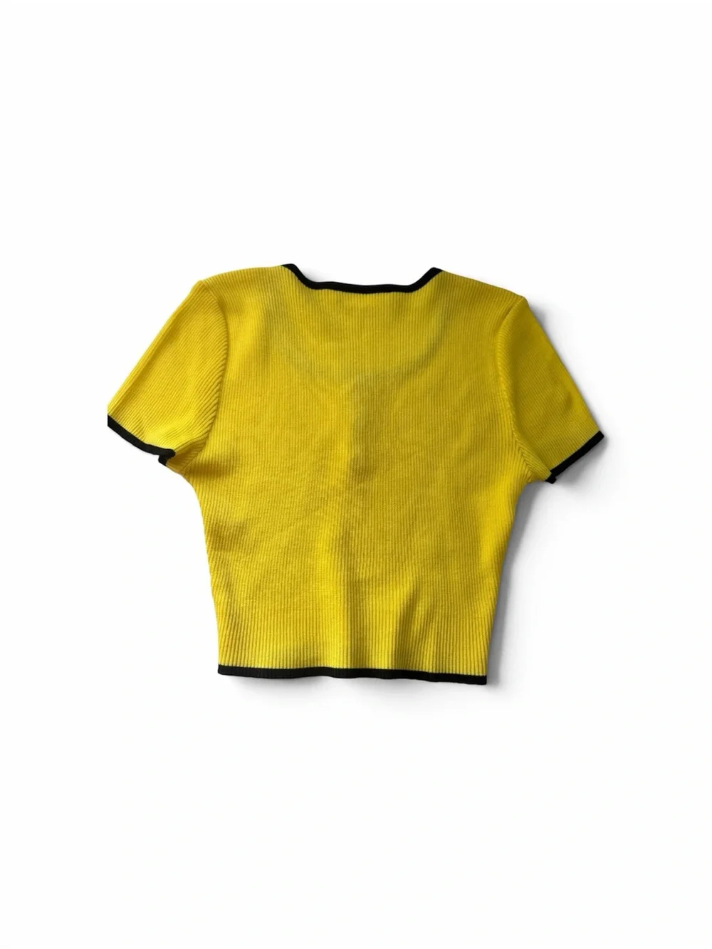 Vintage CHANEL Spring 1995 Yellow Black Ribbed Crop Top FR40